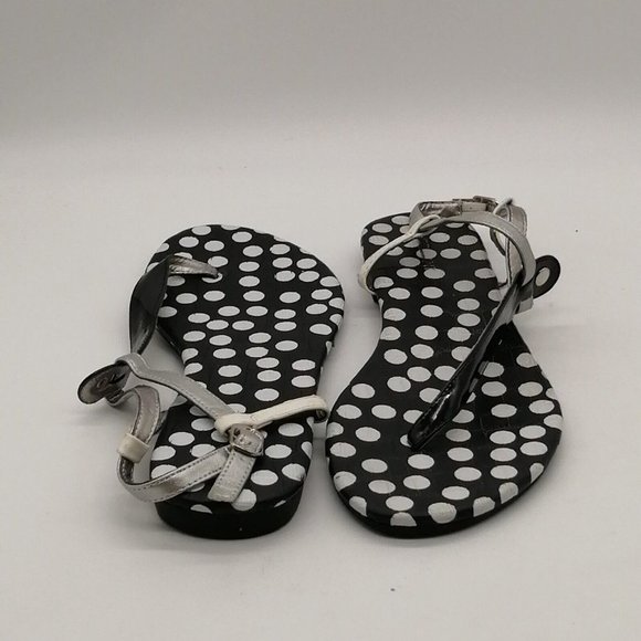 Lane Bryant Womens T Strap Thong Ankle Strap Sandals Black Polka Dots Buckle 10W - Picture 3 of 9